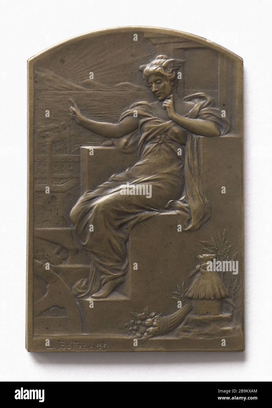 Brochure available at A. Falconer by the French committee of exhibitions abroad Louis-Alexandre Bottée (1852-1940). Plaquette offerte à A. Fauconnier par le comité français des expositions à l'étranger. Bronze, vers 1900. Paris, musée Carnavalet. Stock Photo