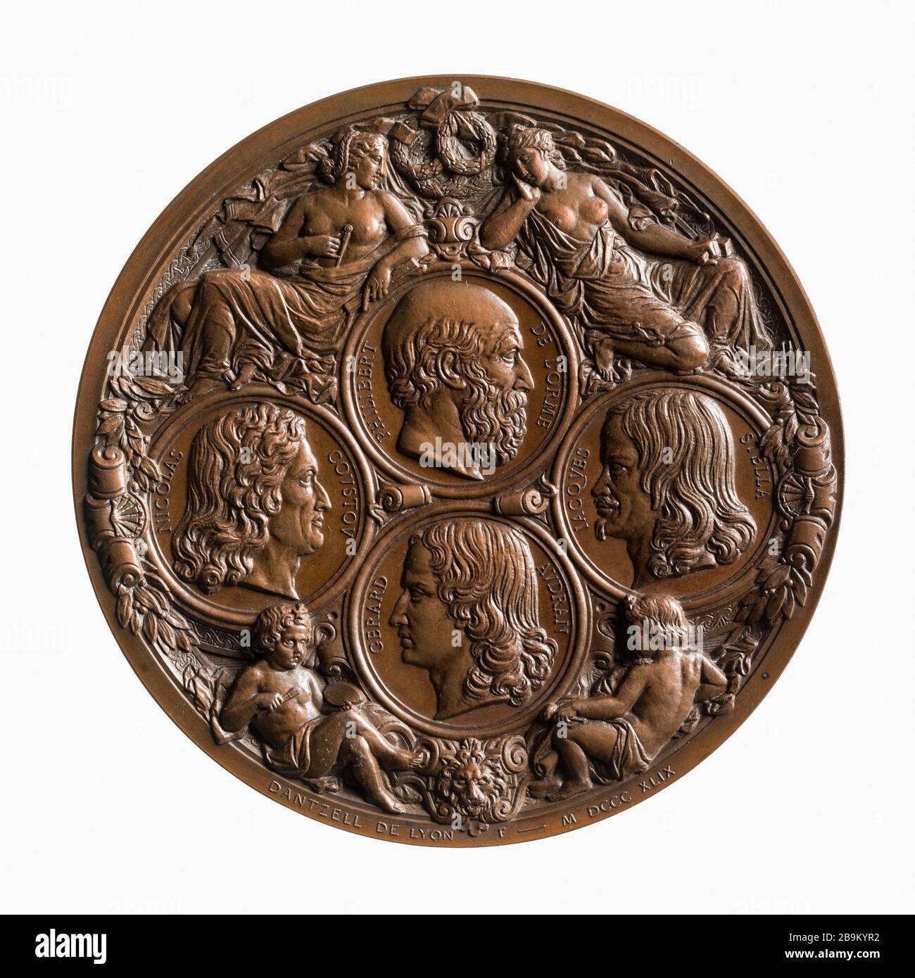 Medal of the Society of Friends of the Arts Lyon founded in 1836, 1849 Joseph Dantzell (1805-1877). Médaille de la Société des amis des arts de Lyon fondée en 1836. Bronze, 1849. Paris, musée Carnavalet. Stock Photo