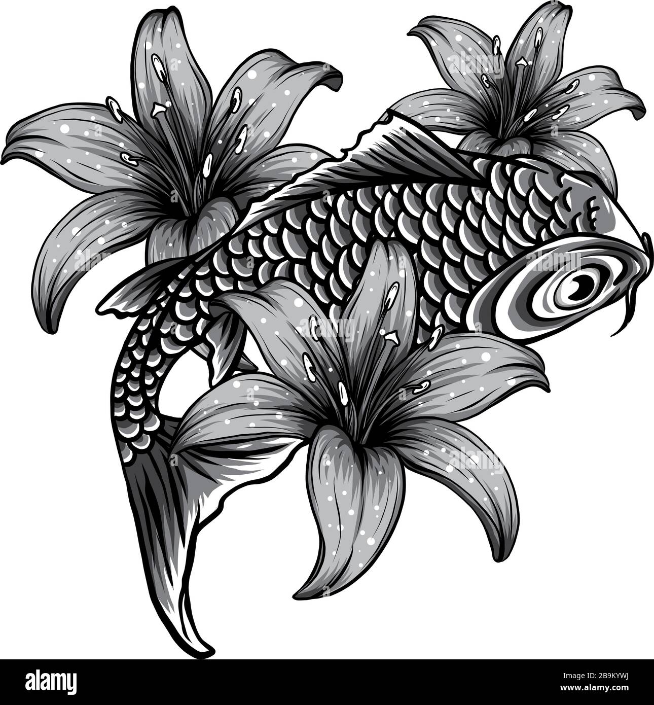 illustration of koi fish. drawing vector. vector illustration Japanese motif. Stock Vector