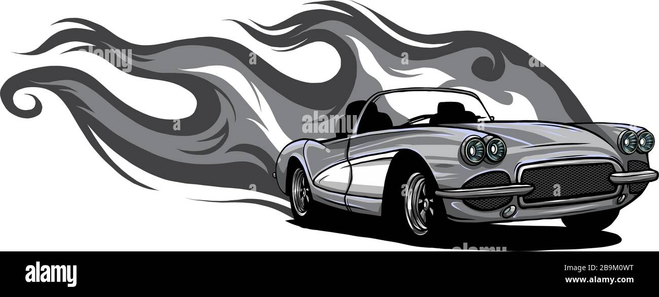 Rat rod on a background with flames. Vector illustration. Stock Vector