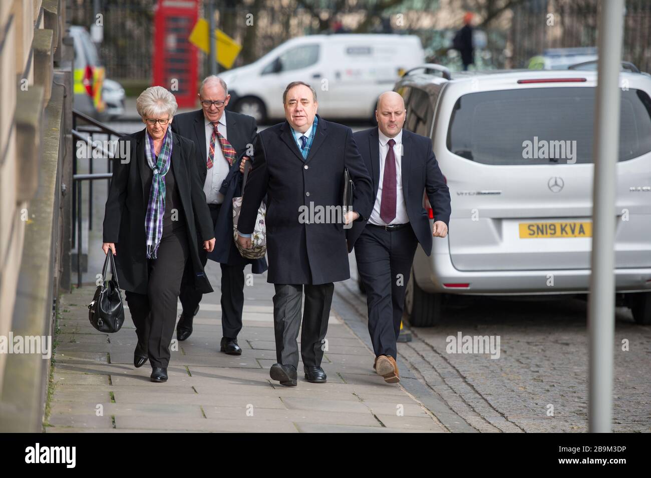 Edinburgh, UK. 23 March 2020.   Pictured: Alex Salmond - Former First Minister of Scotland and Former Leader of the Scottish National Party (SNP).   Alex Salmond is seen arriving at the High Court on day eleven of his trial, where the Jury are expected to return a verdict later today. Stock Photo