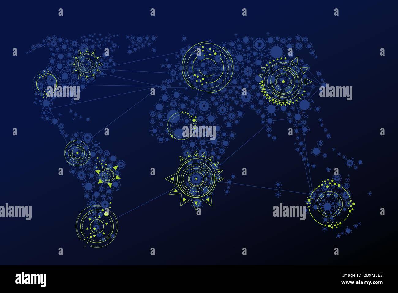Vector world map made of virus shape silhouettes Stock Vector
