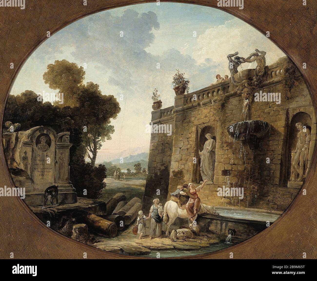 Hubert Robert~Stair and Fountain in - Classical art - Paintings