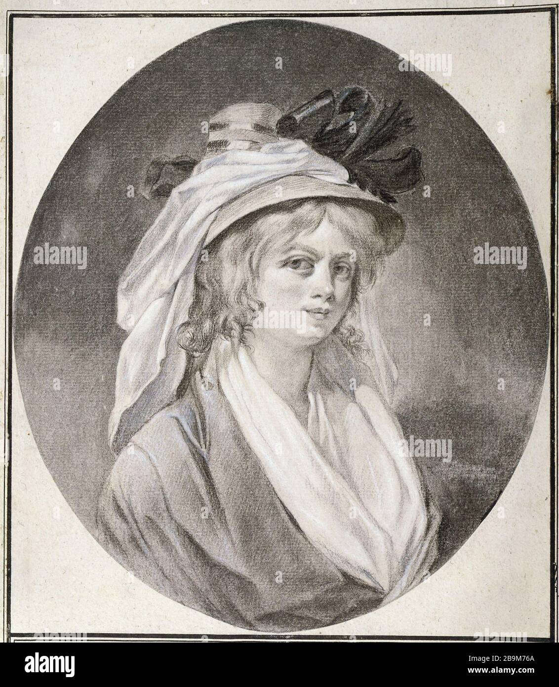 Charles Etienne Leguay. 'Portrait d'une jeune femme au chapeau à voile blanc et coques de ruban noir'. Paris, musée Cognacq-Jay. Stock Photo