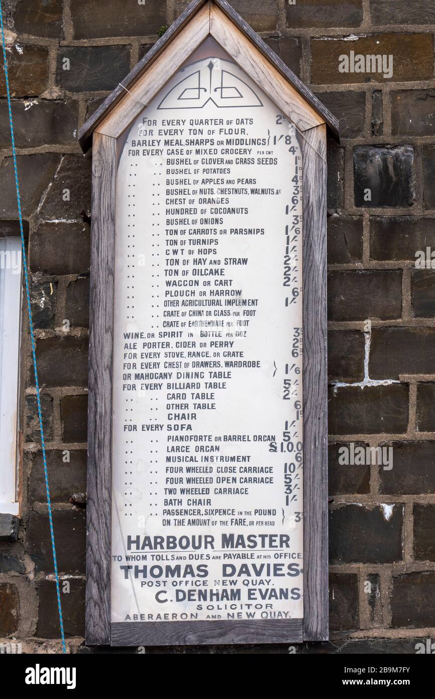 New Quay Harbour Company List of Tolls and Dues Newquay Ceredigion Wales Stock Photo