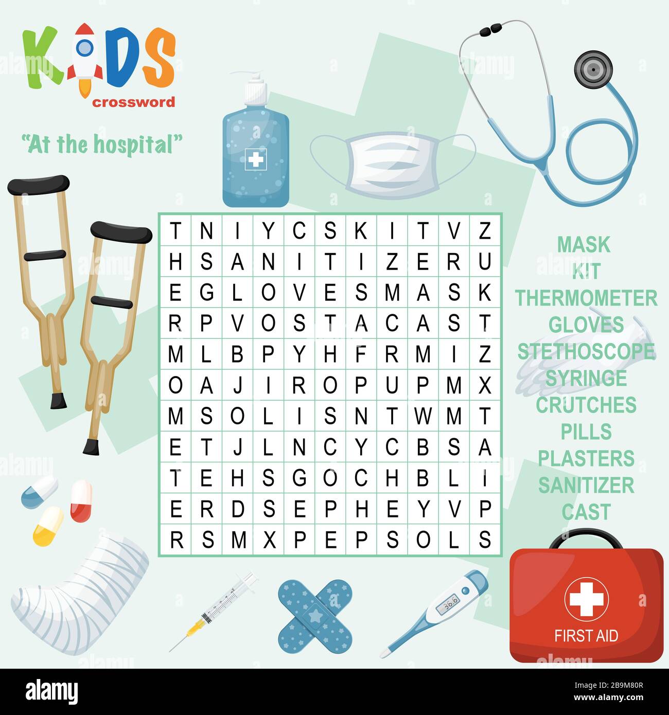 Easy word search crossword puzzle 'At the hospital', for children in  elementary and middle school. Fun way to practice language comprehension  and expa Stock Vector Image & Art - Alamy