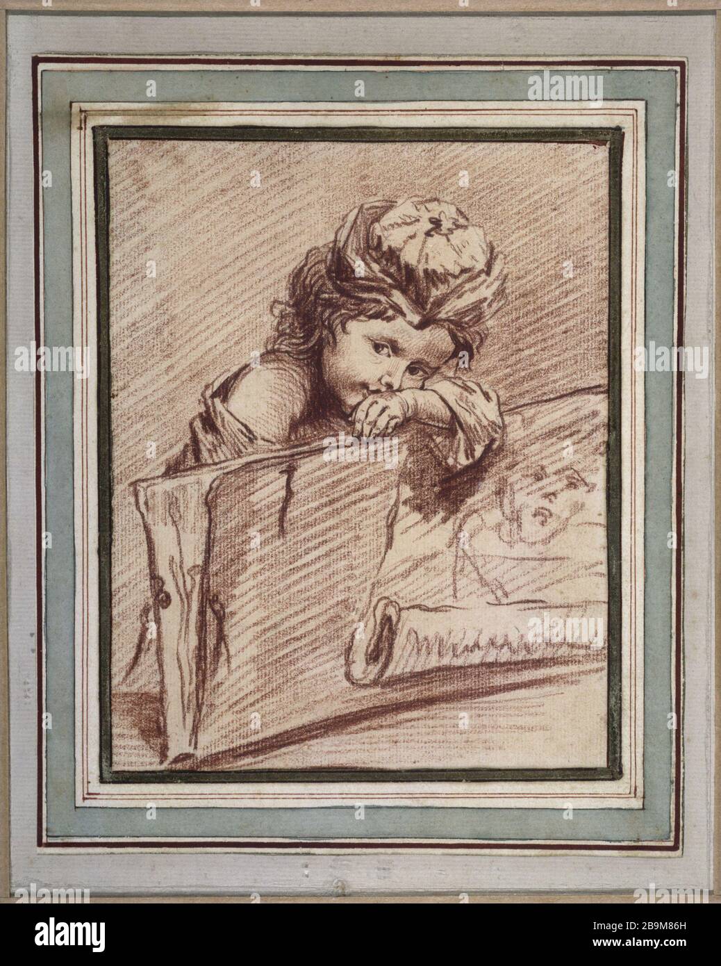 PORTRAIT OF CHILD Attribué à François Boucher (1703-1770). 'Etude d'enfant'. Sanguine sur papier. Paris, musée Cognacq-Jay. Stock Photo