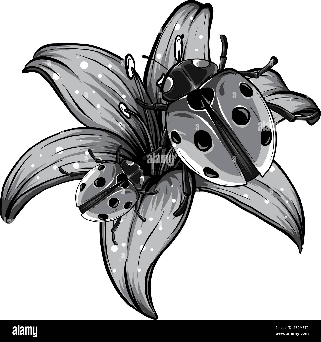 monochromatic ladybugs in the garden red vector illustration Stock ...