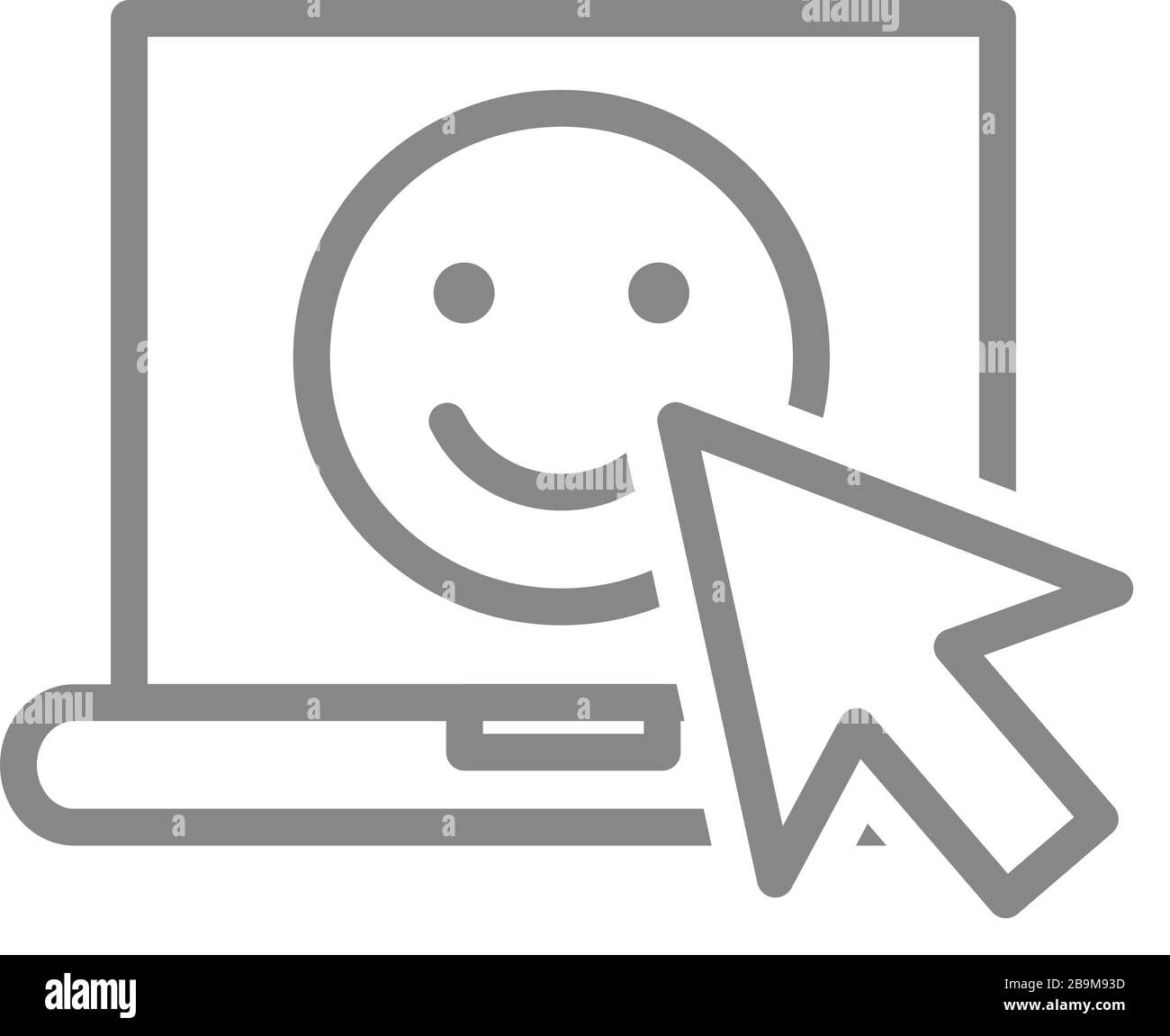 Laptop with happy face line icon. Customer satisfaction, positive feedback symbol Stock Vector