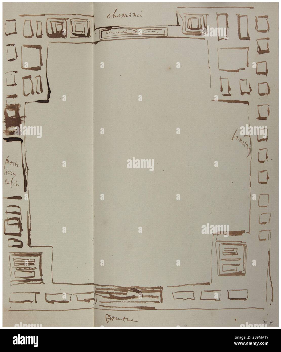 Plan Victor Hugo. 'Plan'. Plume et encre brune, papier vergé gris-bleuté à filigrane W C B&C° LONDON 1850. 1864. Paris, Maison de Victor Hugo. Stock Photo