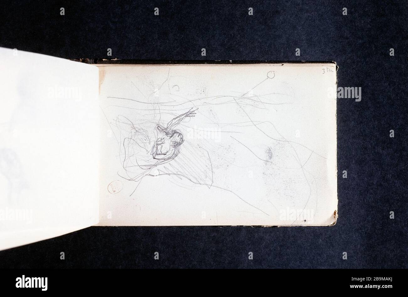 BOOK SKETCH DRAWING COROT: A FIGURE IN LANDSCAPE (PAGE 5) Jean-Baptiste Camille Corot (1796-1875). Carnet de croquis de dessins de Corot : une figure dans un paysage (page 5). Crayon. Paris, musée Carnavalet. Stock Photo