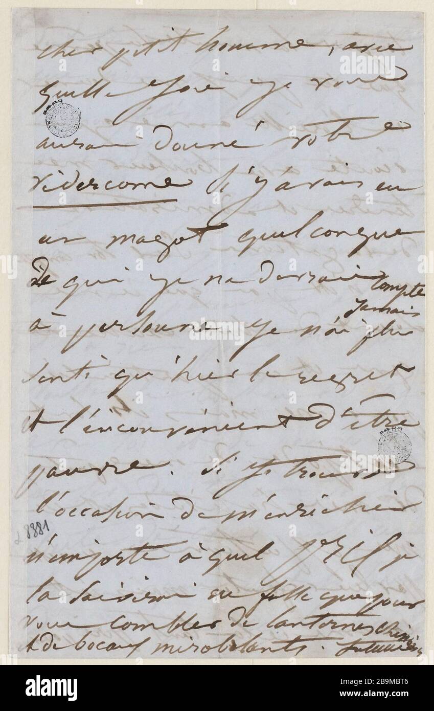 May 11 7am Saturday morning [1850] Juliette Drouet a Victor Hugo ;   11 mai samedi matin 7h [1850] ; Maison Victor Hugo - Paris Stock Photo