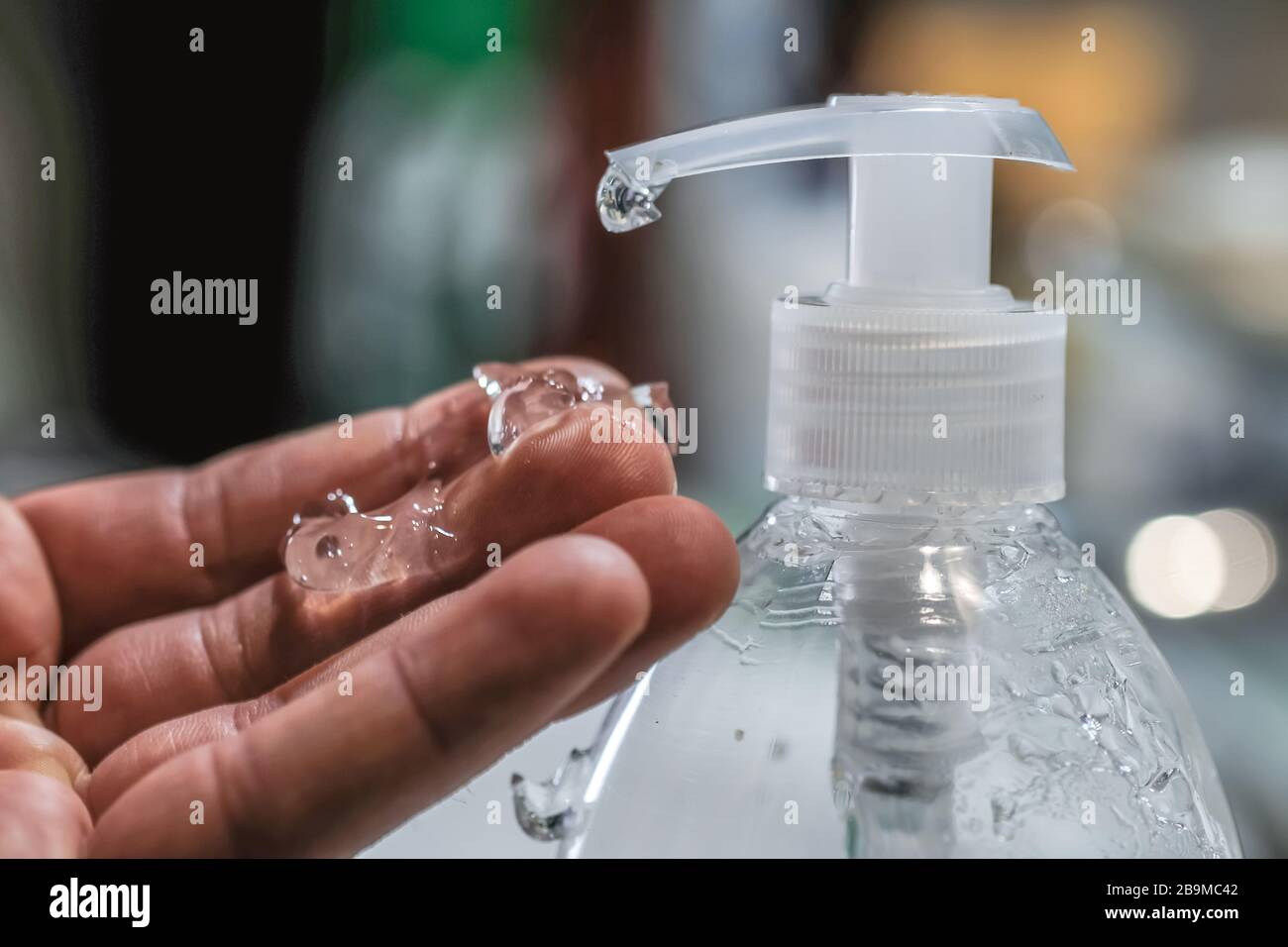 Closeup view of alcohol hand sanitizer dispenser,corona virus infection disease Stock Photo