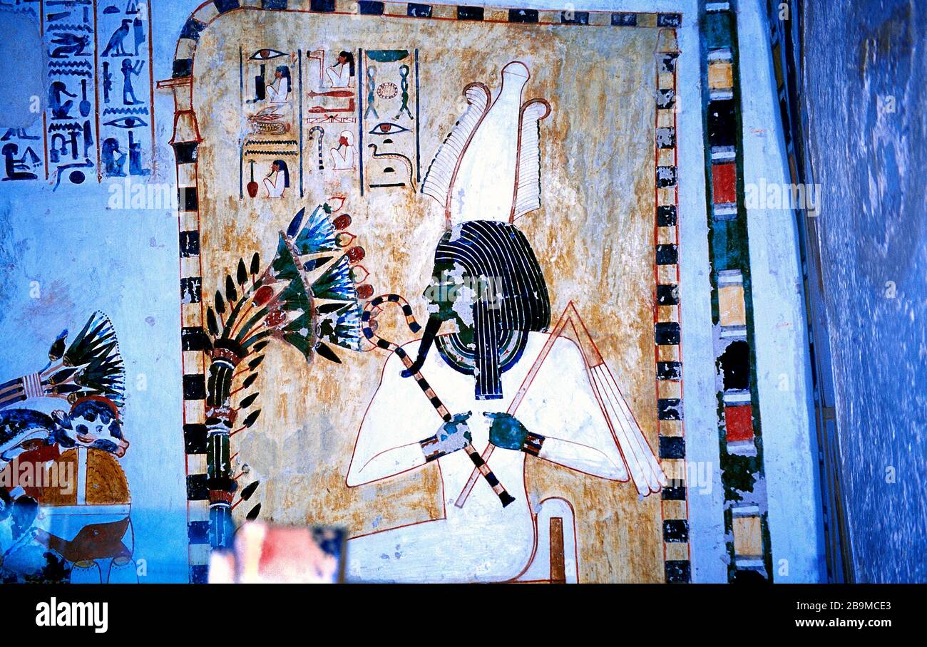 Luxor Egypt Valley Of Nobles Tomb Of Menna Tomb Painting of Osiris Stock Photo