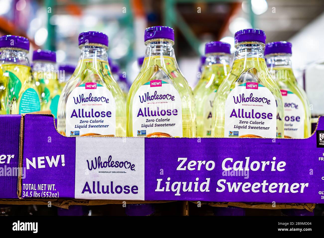 Sterling, USA - March 23, 2020: Costco store shop with sign dor Allulose sugar free sweetener by Wholesome company as substitute Stock Photo