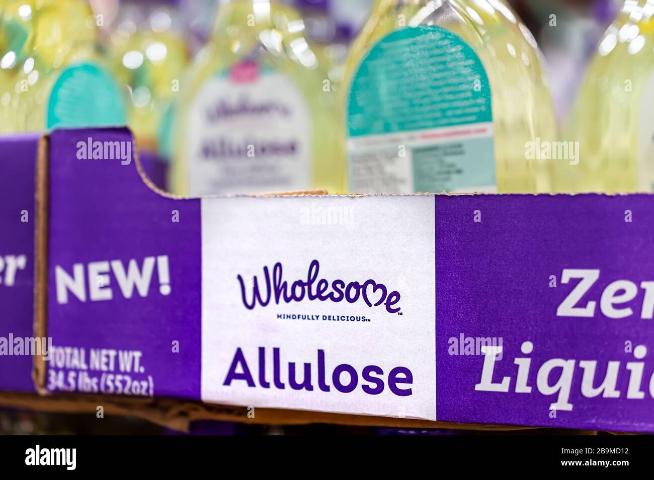 Sterling, USA - March 23, 2020: Costco club store with sign for Allulose sugar free sweetener by Wholesome company as substitute Stock Photo