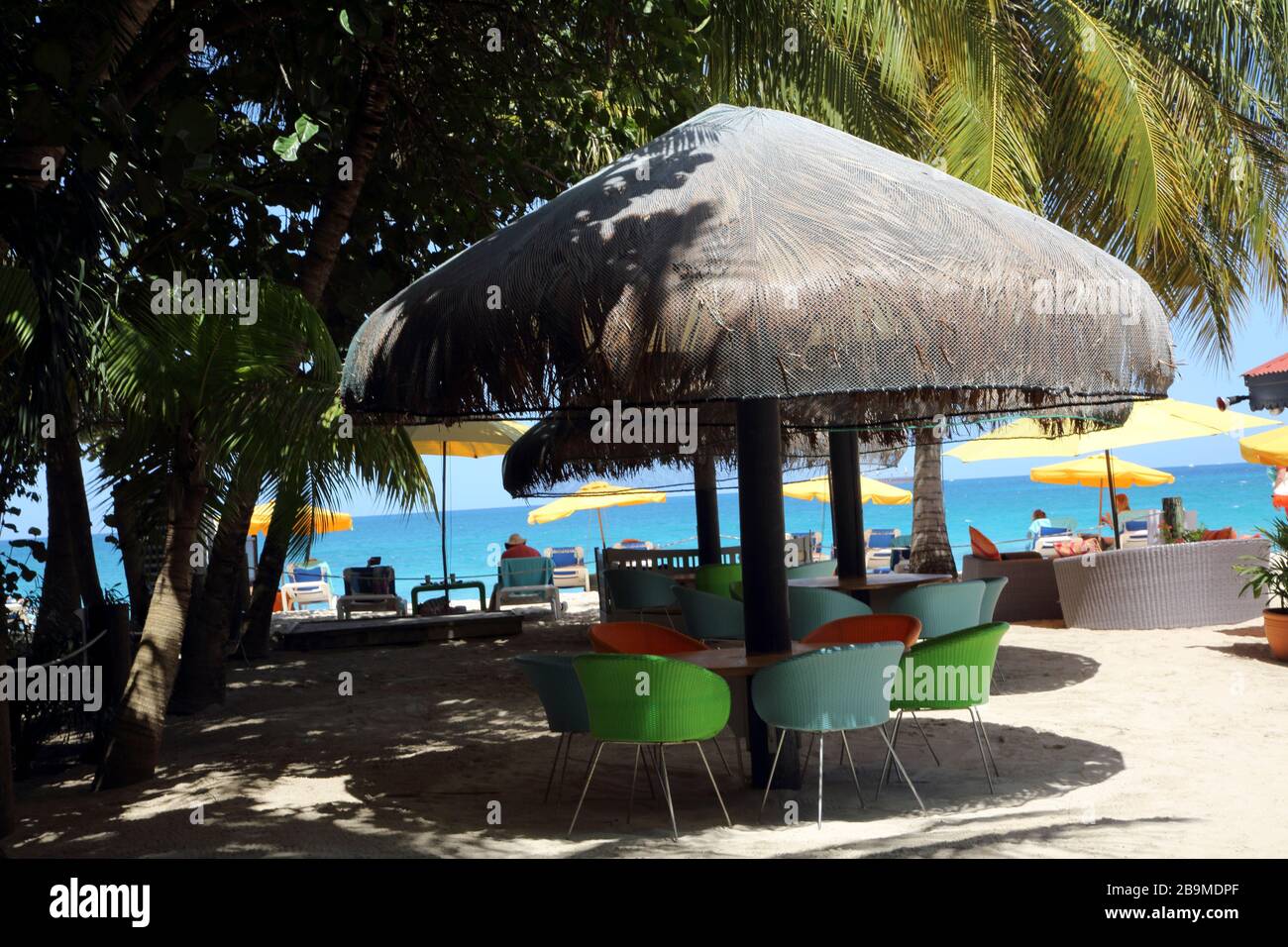 Grand Anse Beach Grenada Thatched Parasol with Netting Stock Photo - Alamy