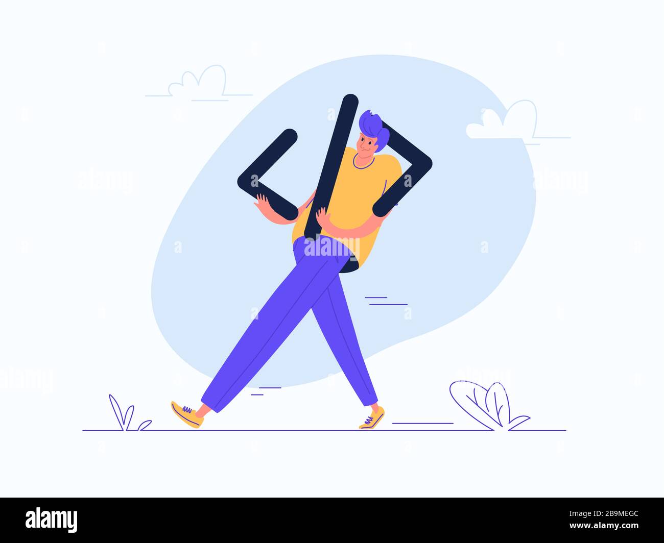 Young man carrying heavy code symbol. Flat modern concept vector ...