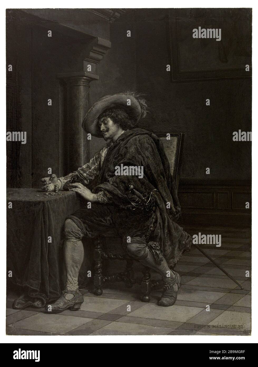 DON CESAR Bazan, RUY BLAS, ACT I, SC. 3 Lucien Mélingue (1841-1889). 'Don Cesar de Bazan, Ruy Blas, acte I, sc. 3'. Huile sur bois, 1882. Paris, Maison de Victor Hugo. Stock Photo