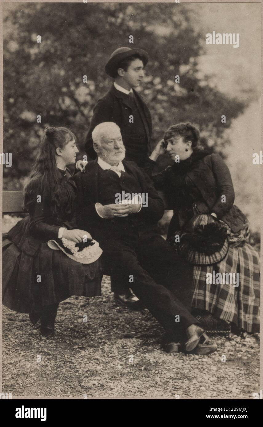 Victor Hugo family in Switzerland Ragatz Anonyme. Victor Hugo en famille à Ragatz en Suisse. Papier albuminé. 1884. Paris, Maison de Victor Hugo. Stock Photo