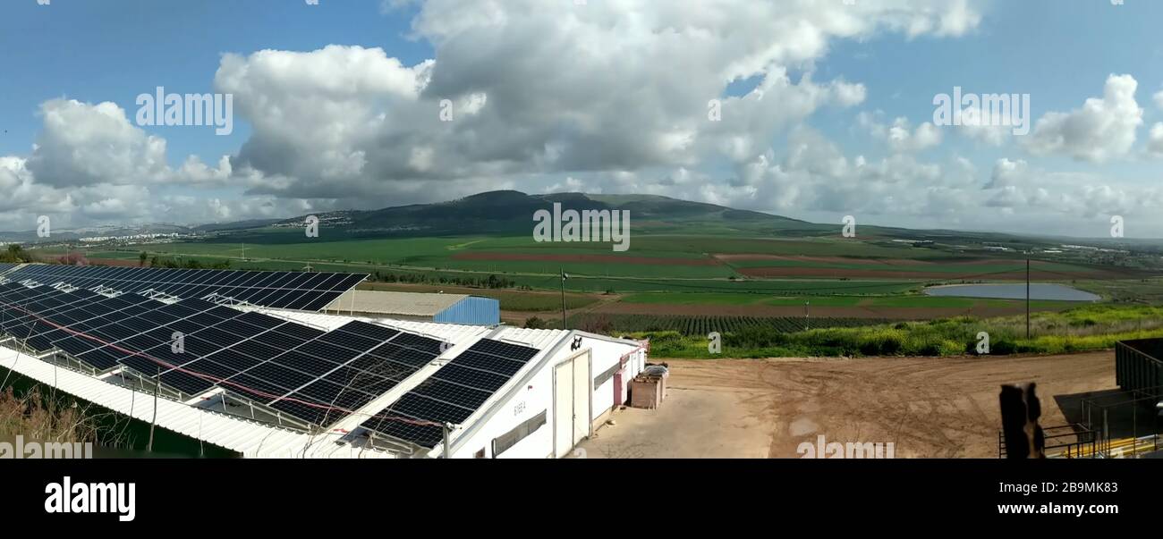: Solar panels provide electricity in the Jezreel Valley, Israel Stock Photo