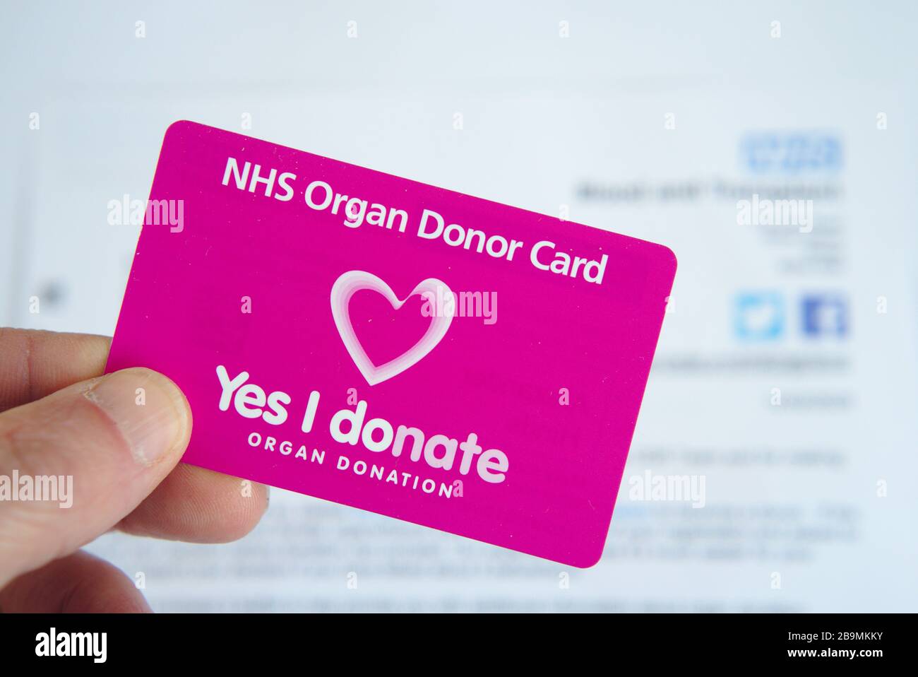 NHS Organ Donor Card stock photo Stock Photo