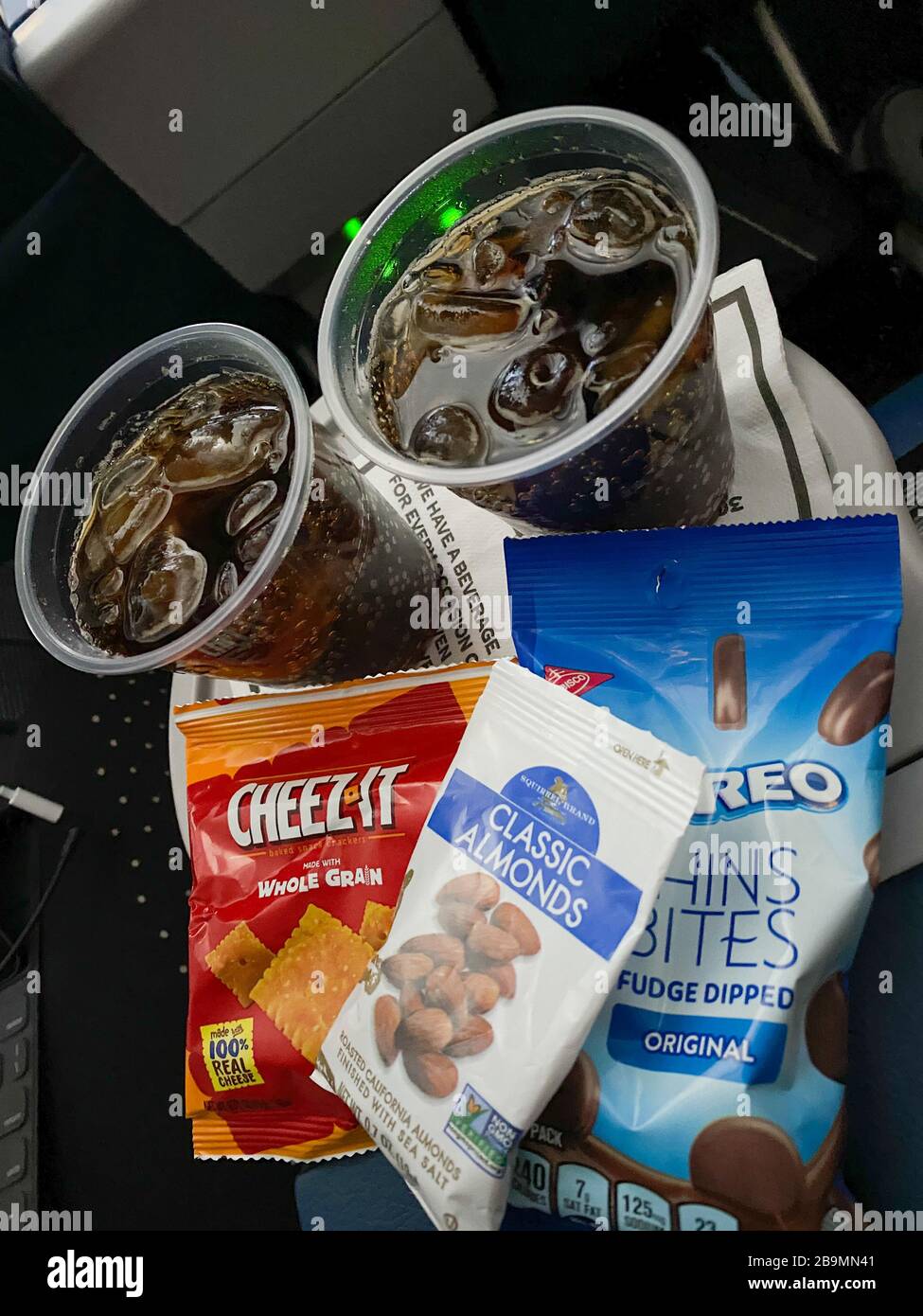 Orlando, FL/USA - 321/20: A drink and snack from a flight on Delta Airlines who are major American airline headquartered in Atlanta, GA. Stock Photo