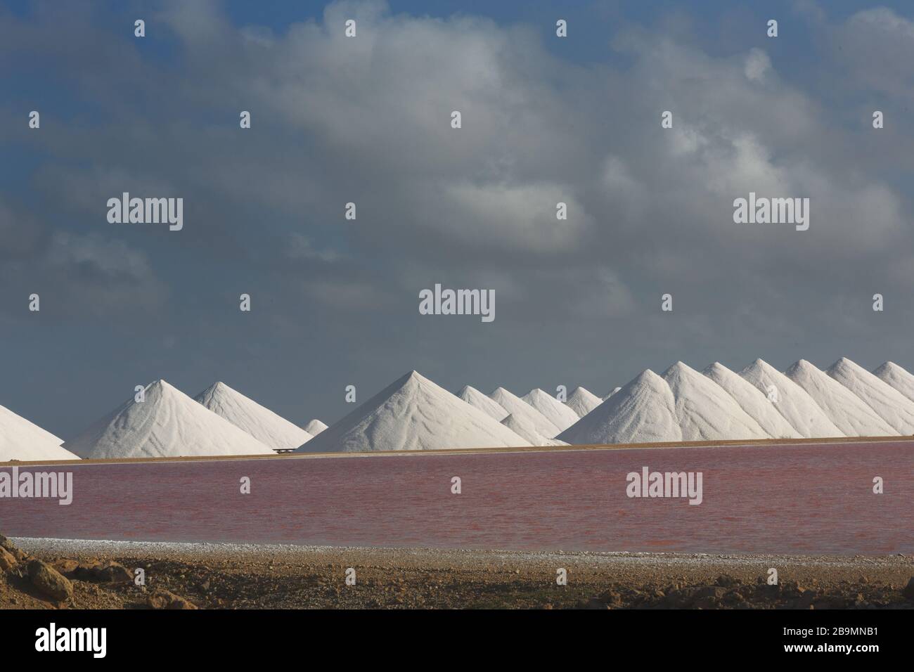 Sea salt mining operation on the Caribbean Island of Bonaire Stock Photo