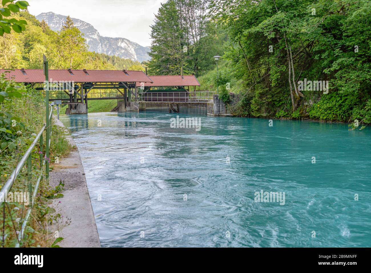 River weir at River Partnach near the Partnachklamm in Garmisch Partenkirchen, Bavaria, Germany Stock Photo