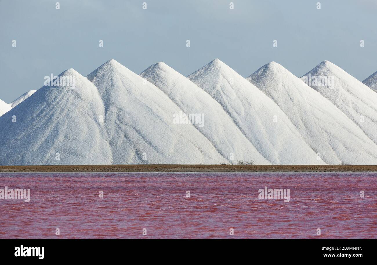 Sea salt mining operation on the Caribbean Island of Bonaire Stock Photo