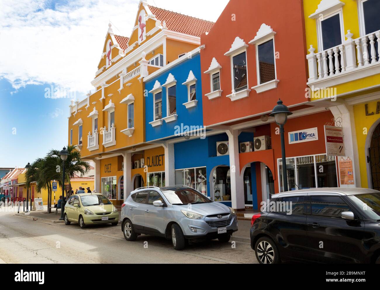 Colorful shops in Kralendijk, Bonaire, Caribbean Stock Photo