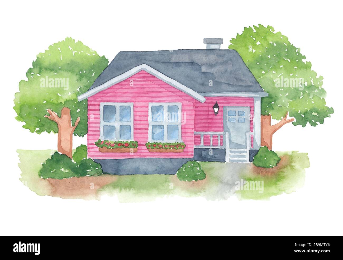 White and pink house illustration, Paper House Drawing, cottage