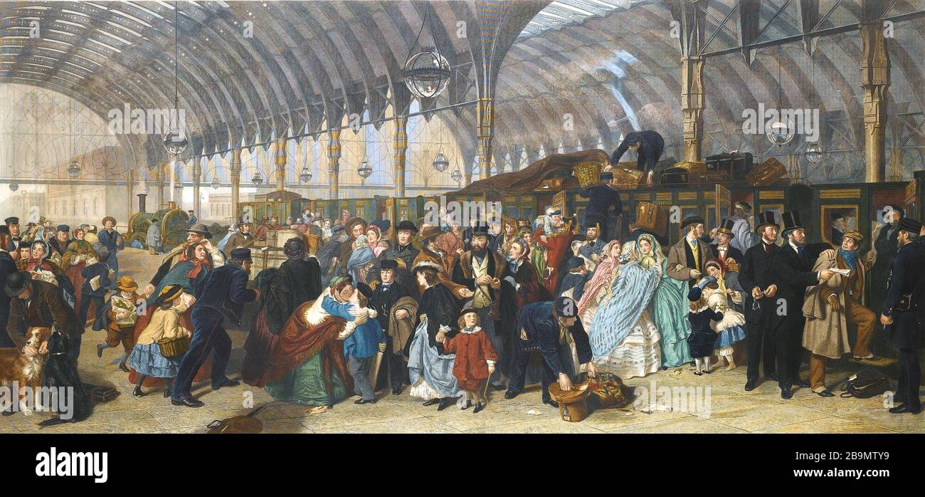 PADDINGTON STATION ,London,1866. Engraving based on a painting by William Frith. Stock Photo