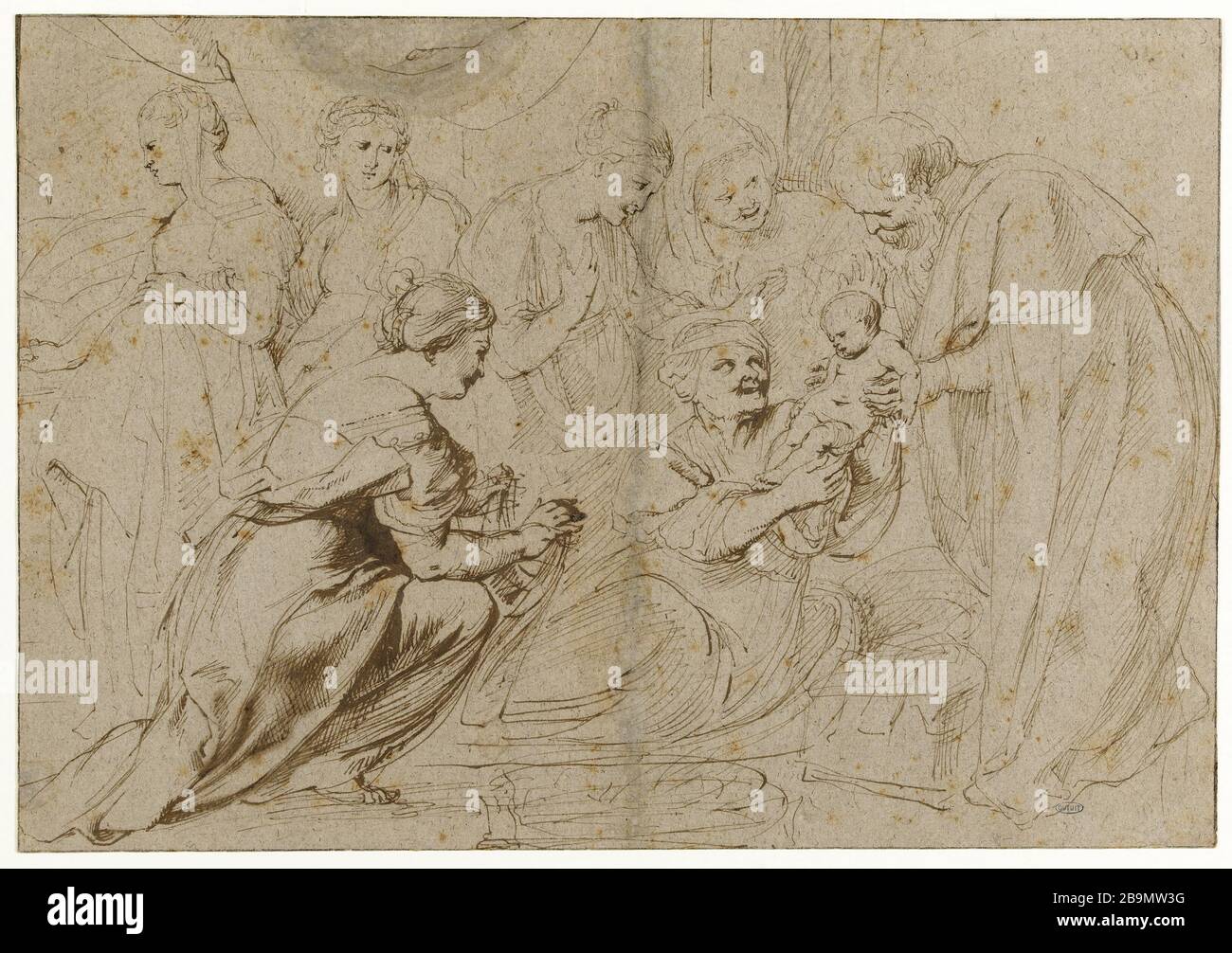 The Birth of the Virgin (Lugt 65) Pierre-Paul Rubens. La Naissance de la Vierge (Lugt 65). Encre brune sur papier gris,. Musée des Beaux-Arts de la Ville de Paris, Petit Palais. Stock Photo