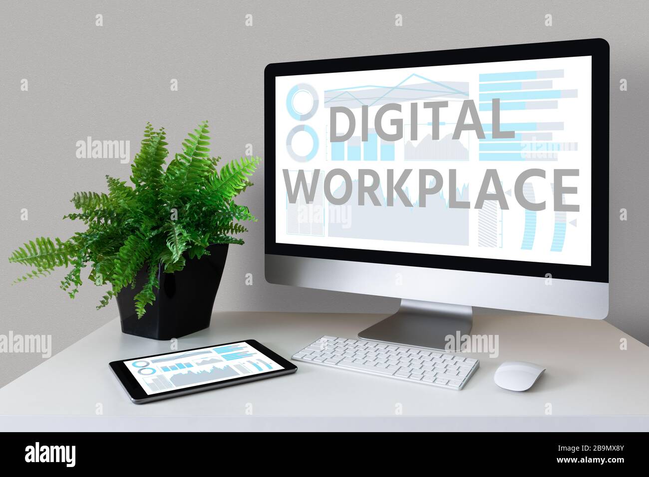 Digital workplace for remote work from home Stock Photo
