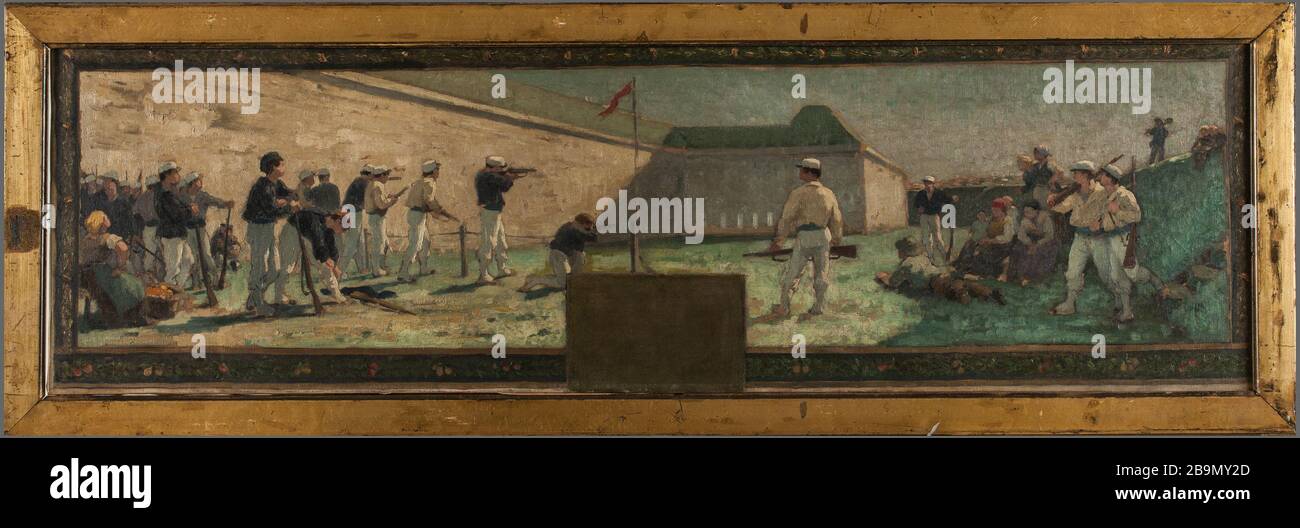 Shooting, sketch for mayor of Arcueil-Cachan Paul-Albert Baudouin (1844-1931). 'Le tir, esquisse pour la mairie d'Arcueil-Cachan'. Huile sur toile. 1888. Musée des Beaux-Arts de la Ville de Paris, Petit Palais. Stock Photo