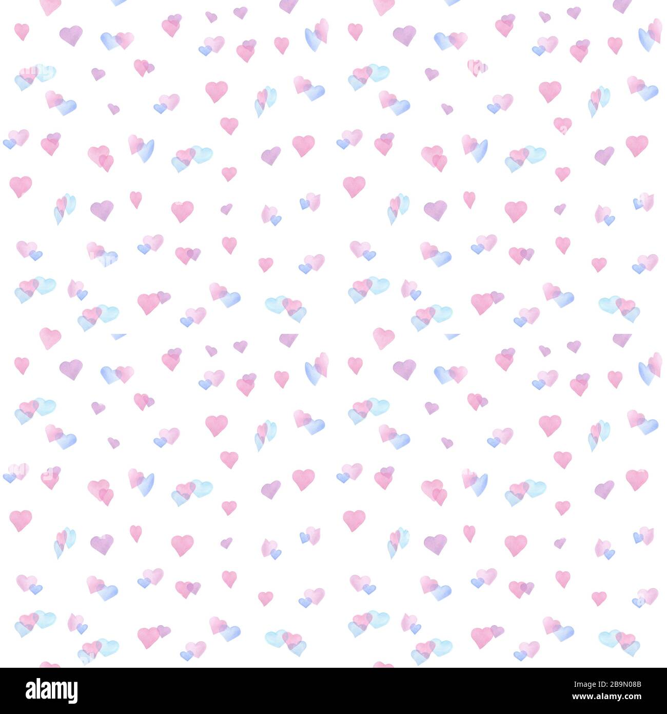 Seamless colorful pink hearts pattern. Hand drawn watercolor ...