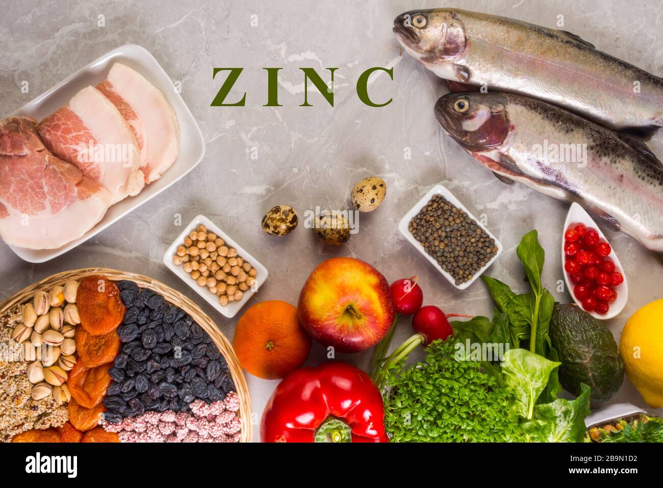 Variety of foods containing Zinc minerals , natural sources of minerals