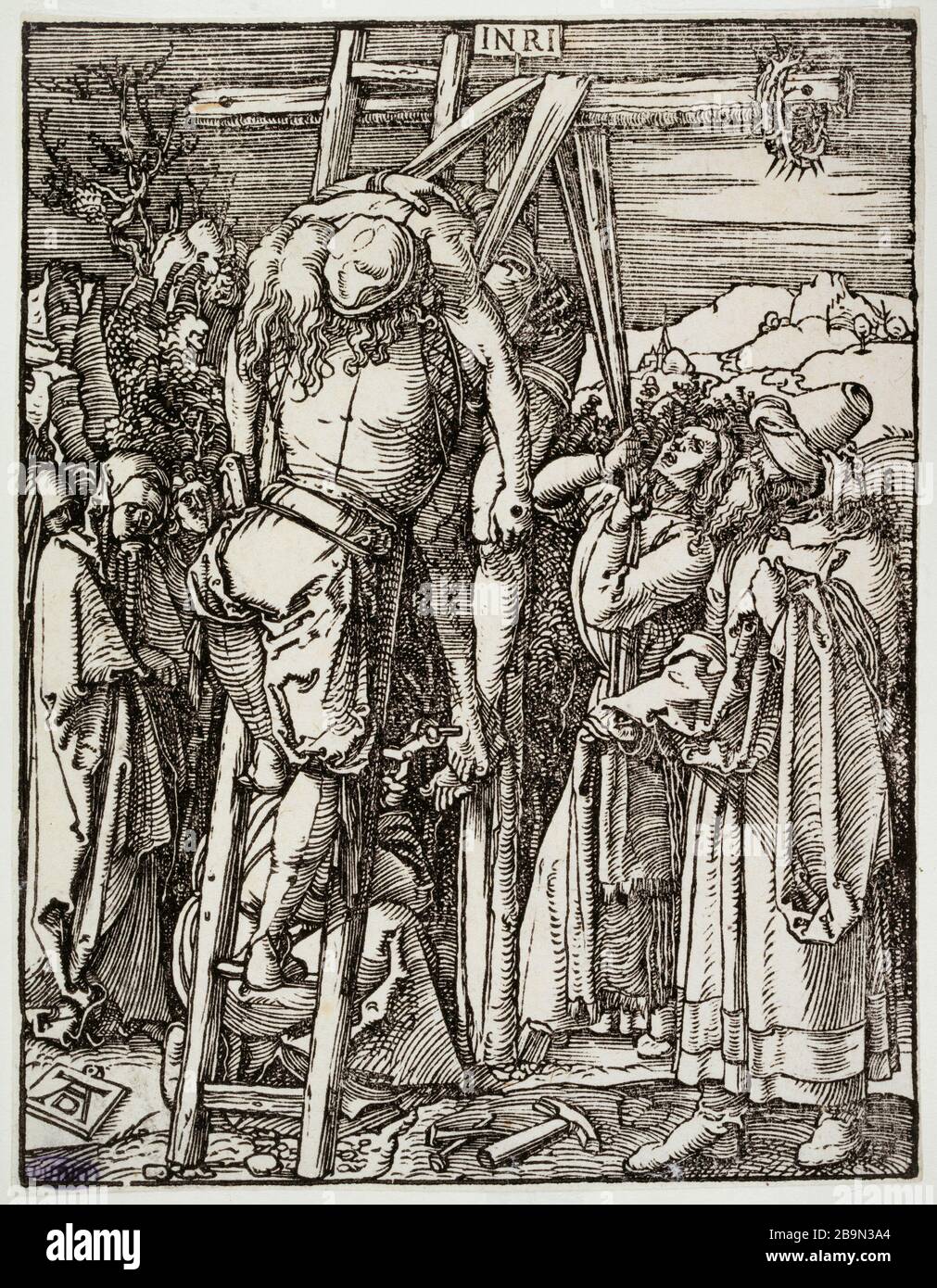 Little Passion on wood: The Descent from the Cross (Bartsch 42) Albrecht Dürer (1471-1528). La Petite Passion sur bois : La Descente de Croix (Bartsch 42). 1509-1510. Musée des Beaux-Arts de la Ville de Paris, Petit Palais. Stock Photo