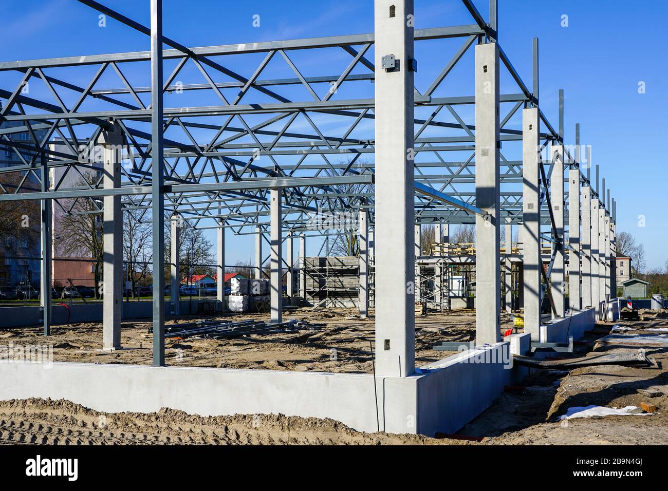 The steel frame of a building under construction Stock Photo