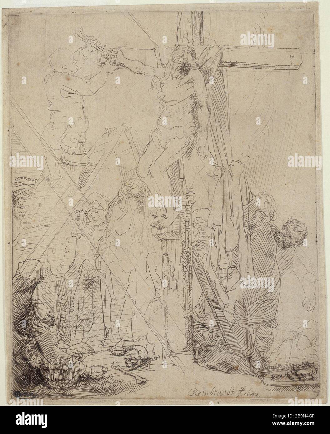 CROSS DOWNHILL Harmensz Van Rijn Rembrandt (1606-1669). 'La Descente de croix, au trait (B 82 - état unique), 1642'. Musée des Beaux-Arts de la Ville de Paris, Petit Palais. Stock Photo
