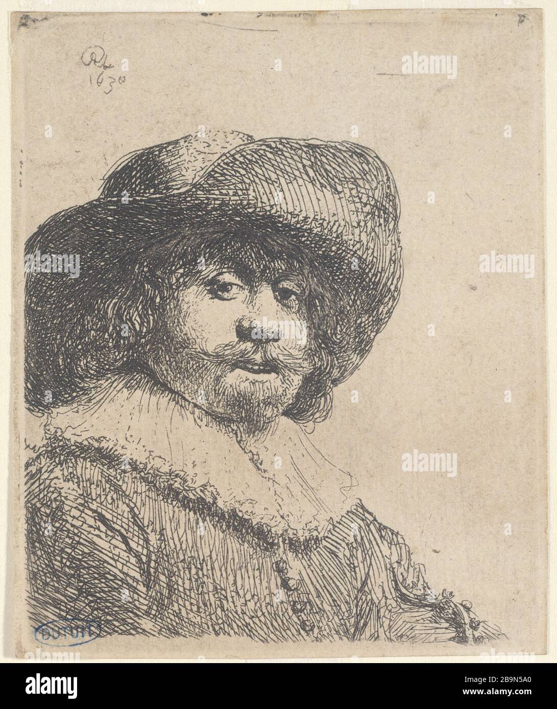 MAN WITH A HAT IN GRAND BOARD Harmensz van Rijn Rembrandt (1606-1669). 'Homme avec un chapeau à grand bord' (B 311, état unique), 1638. Musée des Beaux-Arts de la Ville de Paris, Petit Palais. Stock Photo