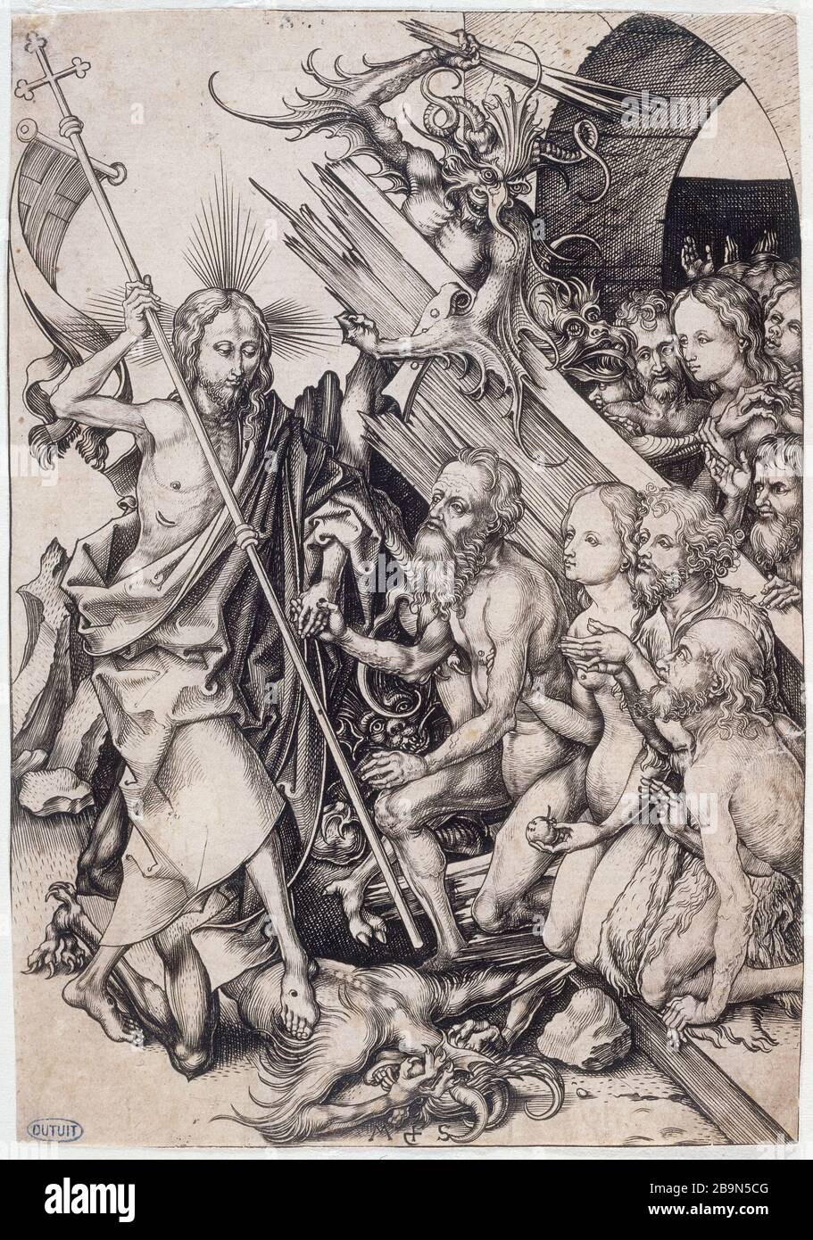 PASSION: DESCENT LIMBO Martin Schongauer. 'La Passion : descente aux Limbes'. Burin, XVème siècle. Musée des Beaux-Arts de la Ville de Paris, Petit Palais. Stock Photo