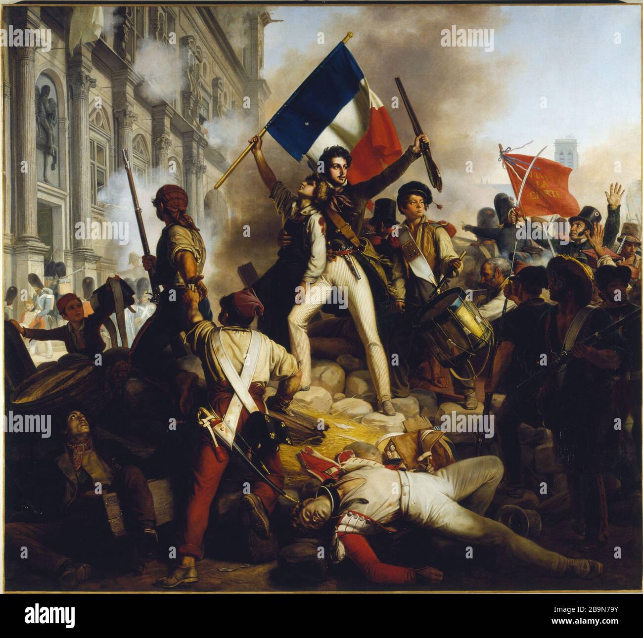 Fighting near the City Hall, July 28, 1830 Jean Schnetz (1787-1870). 'Combat près de l'Hôtel de Ville, 28 juillet 1830'. Musée des Beaux-Arts de la Ville de Paris, Petit Palais. Stock Photo