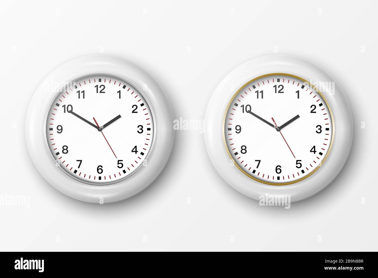 Vector 3d Realistic Simple Round White Wall Office Clock with White ...