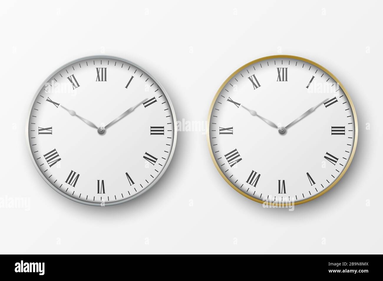 Vector 3d Realistic Simple Round Silver and Gold Wall Office Clock with ...