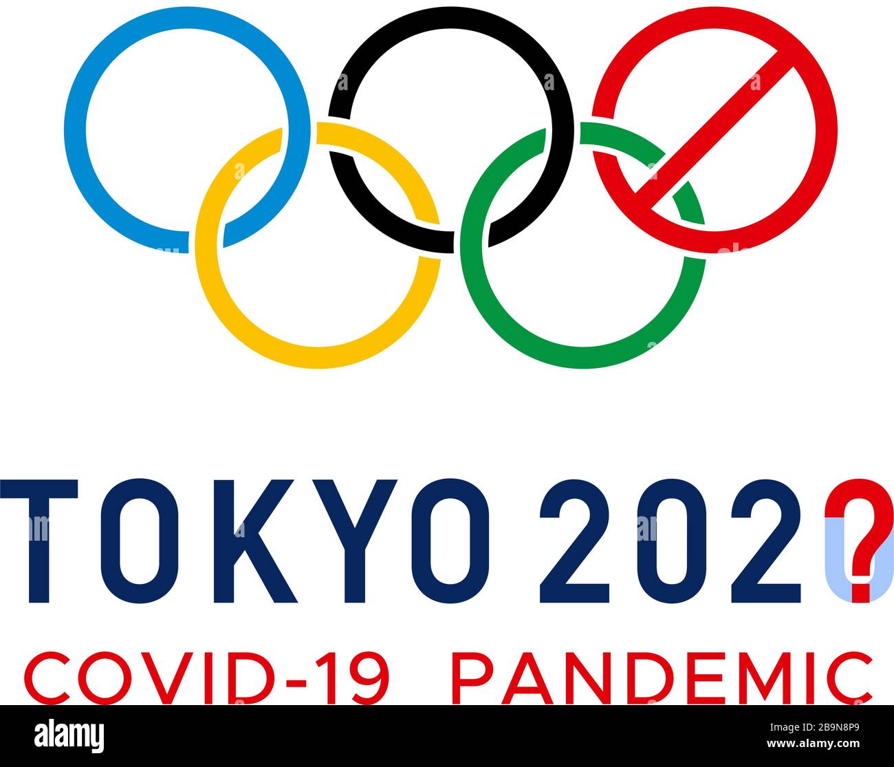 COVID-2019 in Tokyo 2020 Olympics logo. Cancelled Stock Vector