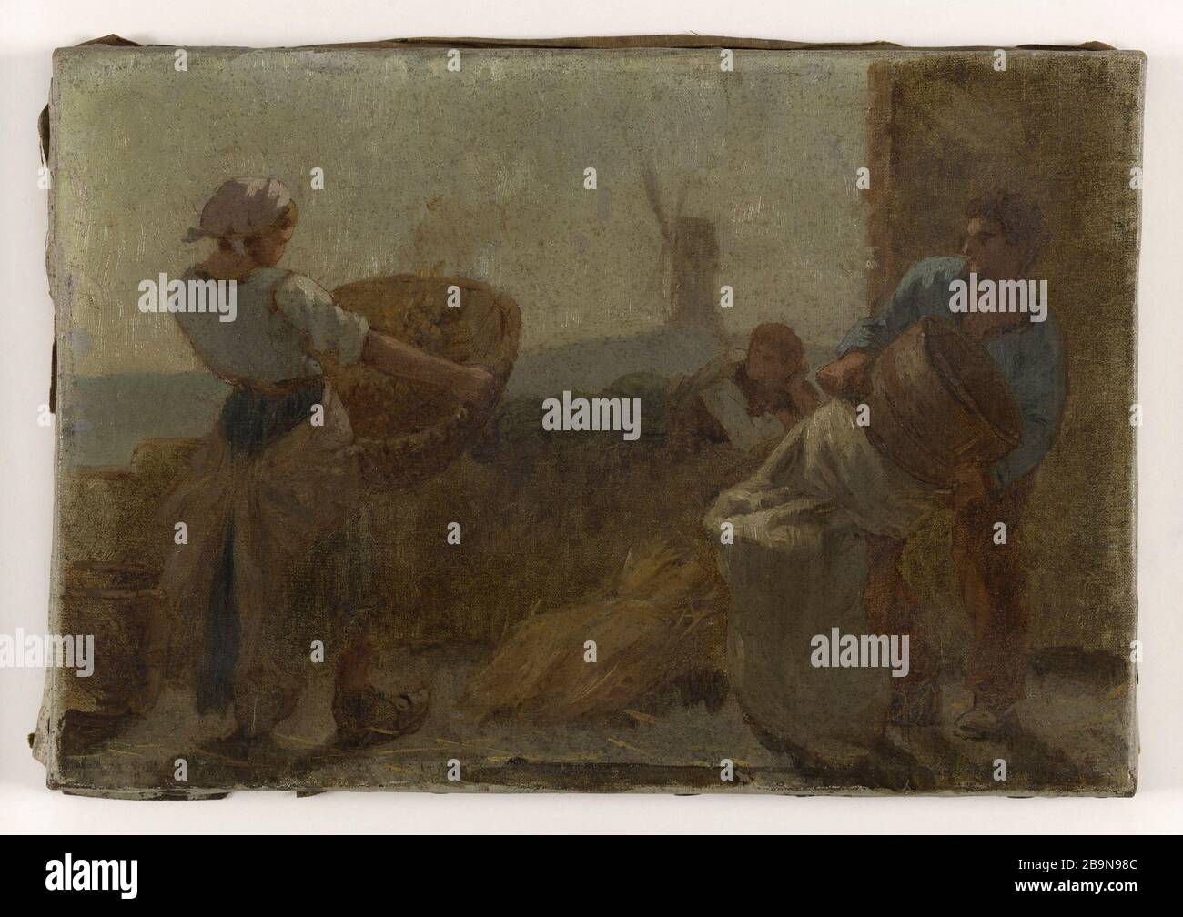 HISTORY OF WHEAT: SCREENING. OUTLINE FOR SCHOOL STREET DOMBASLE Paul-Albert Baudouin (1844-1931). 'Histoire du blé : le criblage. Esquisse pour l'école de la rue Dombasle.'. Huile sur toile. 1880. Musée des Beaux-Arts de la Ville de Paris, Petit Palais. Stock Photo