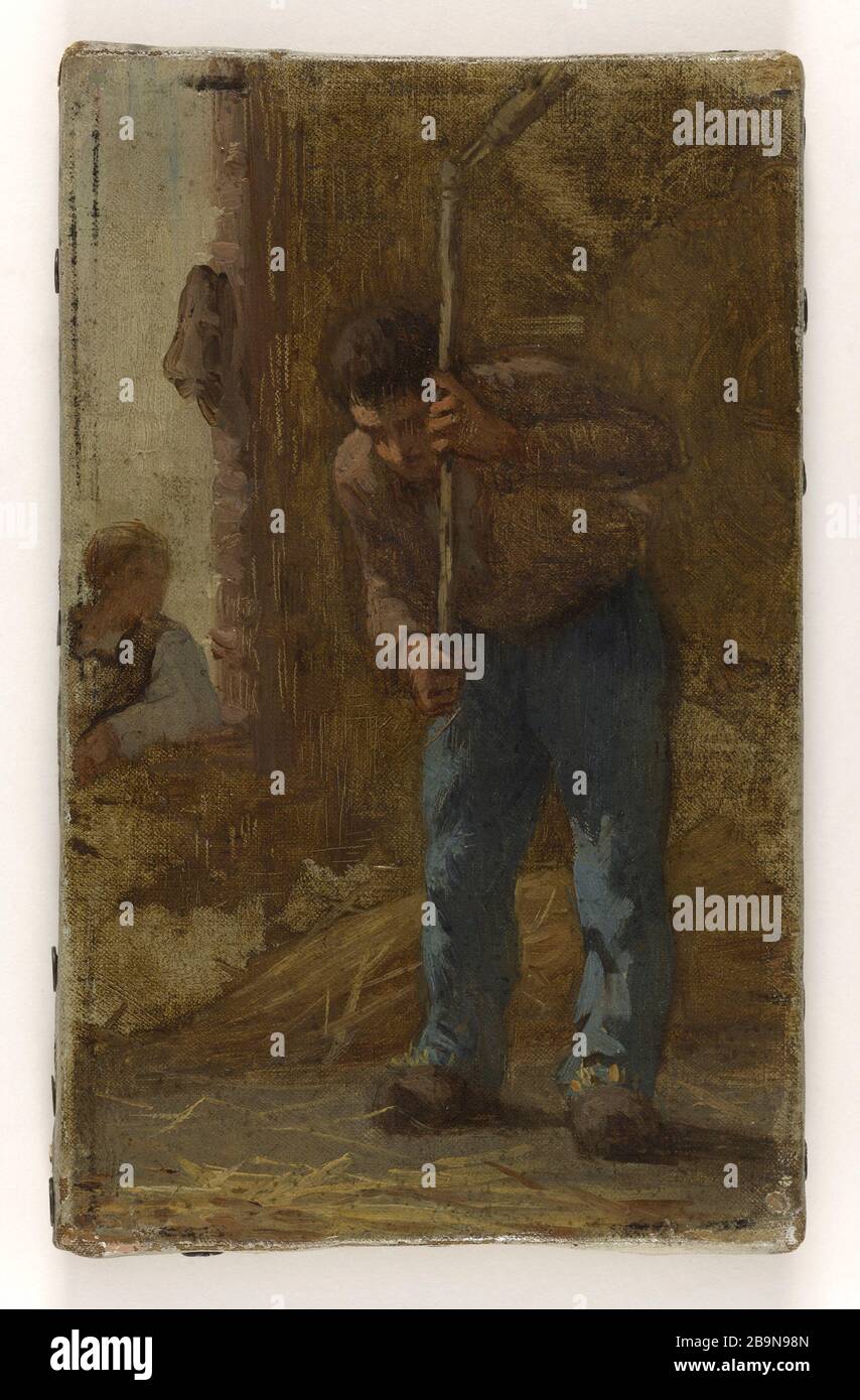 HISTORY OF WHEAT: THE DRIVING. OUTLINE FOR SCHOOL STREET DOMBASLE Paul-Albert Baudouin (1844-1931). 'Histoire du blé : le battage. Esquisse pour l'école de la rue Dombasle.'. Huile sur toile. 1880. Musée des Beaux-Arts de la Ville de Paris, Petit Palais. Stock Photo