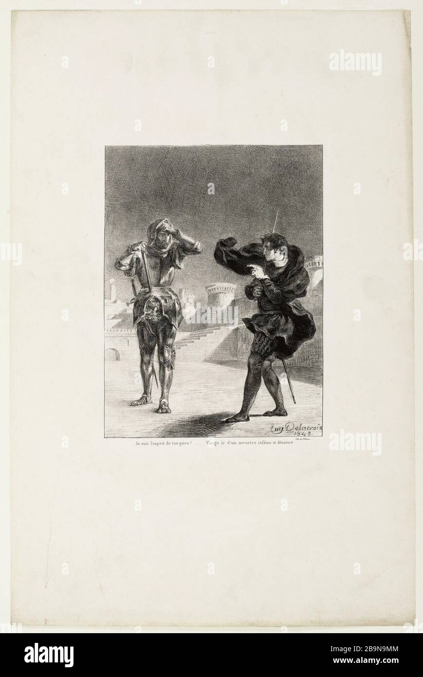 The ghost on the terrace (Delteil 105) Eugène Delacroix (1798-1863). Le fantôme sur la terrasse (Delteil 105). Lithographie. 1843. Musée des Beaux-Arts de la Ville de Paris, Petit Palais. Stock Photo